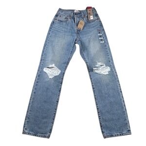 Levis 501 Original High Rise Distressed Straight Leg Jeans Light Wash 25x30